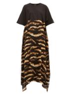 Matchesfashion.com Raey - Bleached Tiger Print Silk And Cotton T Shirt Dress - Womens - Black Print