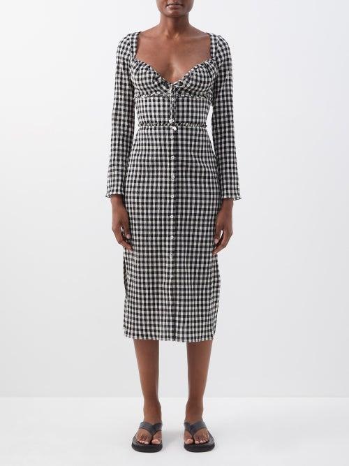 Altuzarra - Himalia Gingham Seersucker Midi Dress - Womens - Black White