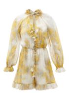 Matchesfashion.com Zimmermann - Botanica Wattle-print Silk-georgette Playsuit - Womens - Yellow Print