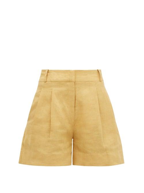 Matchesfashion.com Asceno - The Madrid High-rise Slubbed-linen Shorts - Womens - Dark Yellow