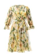Matchesfashion.com Dolce & Gabbana - Camellia-print Silk-chiffon Wrap Dress - Womens - Yellow Print