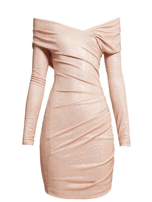 Matchesfashion.com Alexandre Vauthier - Crystal Embellished Off The Shoulder Jersey Dress - Womens - Light Pink