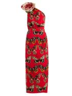 Dolce & Gabbana Rose-motif Butterfly-print Silk-charmeuse Dress