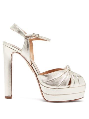 Matchesfashion.com Aquazzura - Evita Metallic-effect Leather Platform Sandals - Womens - Gold