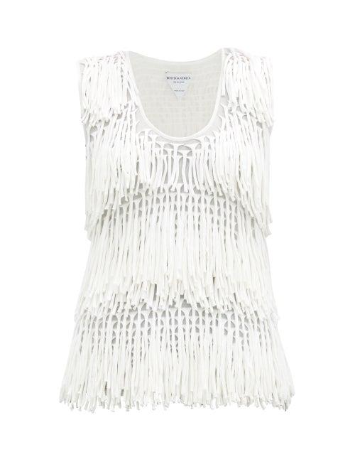 Matchesfashion.com Bottega Veneta - Fringed-knit Cotton-blend Top - Womens - Cream