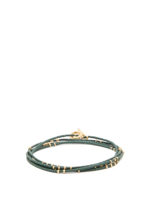Matchesfashion.com M Cohen - Beaded 18kt Gold Bracelet - Mens - Green