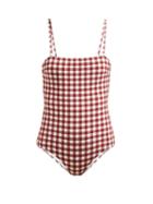 Matchesfashion.com Belize - Luca Checked Swimsuit - Womens - Red White