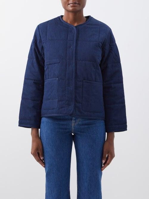 A.p.c. - Collarless Quilted-denim Jacket - Womens - Dark Denim