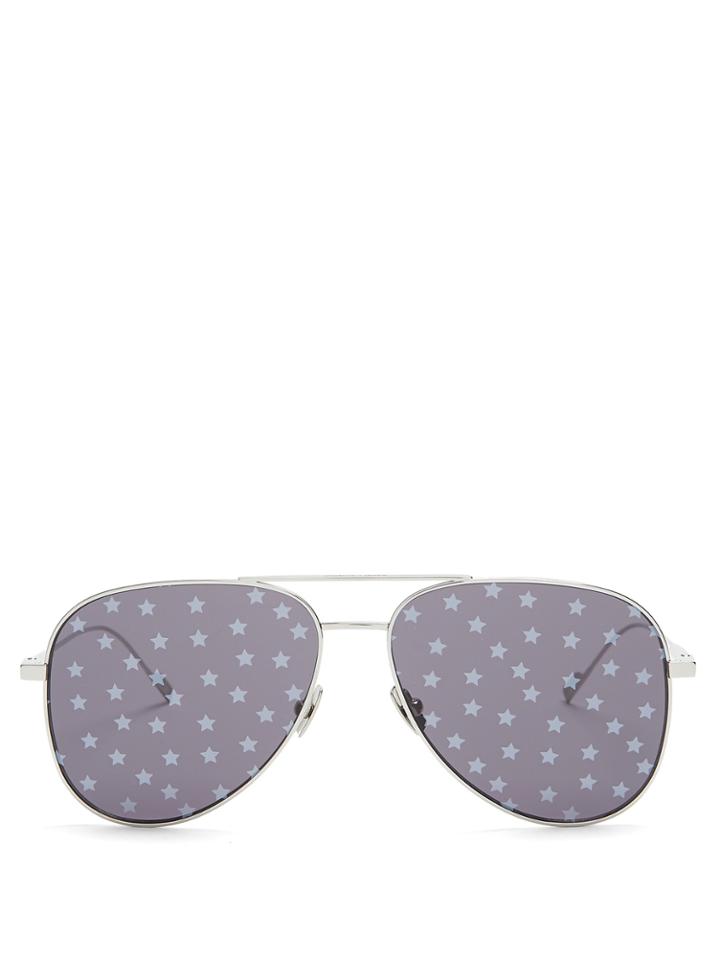 Saint Laurent Star-print Aviator Metal Sunglasses