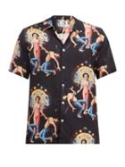 Matchesfashion.com Endless Joy - Deadly Woman-print Cuban-collar Poplin Shirt - Mens - Black