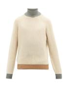 Matchesfashion.com Brunello Cucinelli - Contrast Edge Roll Neck Cashmere Sweater - Mens - Beige