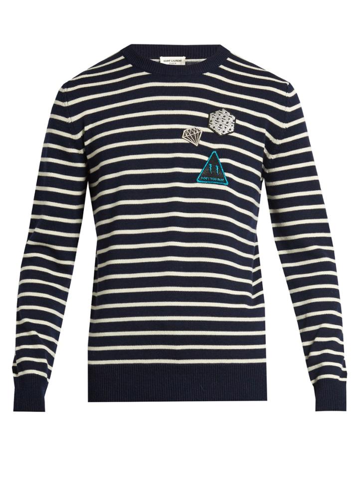 Saint Laurent Badge-appliqu Striped Wool Sweater