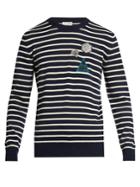 Saint Laurent Badge-appliqu Striped Wool Sweater