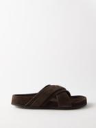 Tom Ford - Logo-perforated Suede Slides - Mens - Brown