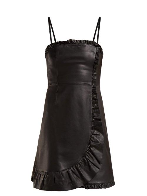 Matchesfashion.com Alexachung - Ruffle Trimmed Leather Mini Dress - Womens - Black