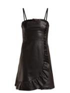 Matchesfashion.com Alexachung - Ruffle Trimmed Leather Mini Dress - Womens - Black