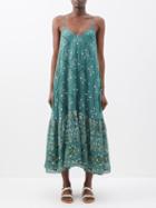 Juliet Dunn - Mirrored Mosaic-print Cotton Slip Dress - Womens - Dark Green