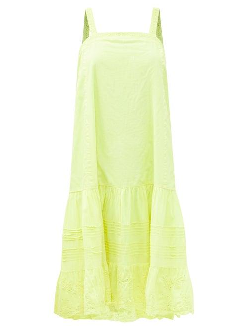Matchesfashion.com Juliet Dunn - Tie-back Embroidered Cotton Dress - Womens - Yellow