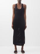 Frame - Slit-hem Crochet-knit Midi Dress - Womens - Black
