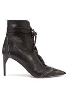 Matchesfashion.com Miu Miu - Point Toe Lace Up Leather Ankle Boots - Womens - Black