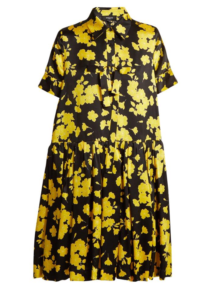 Rochas Floral-print Silk-satin Shirtdress