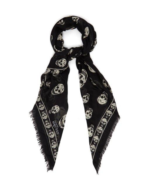Matchesfashion.com Alexander Mcqueen - Skull Print Semi Sheer Scarf - Mens - Black White