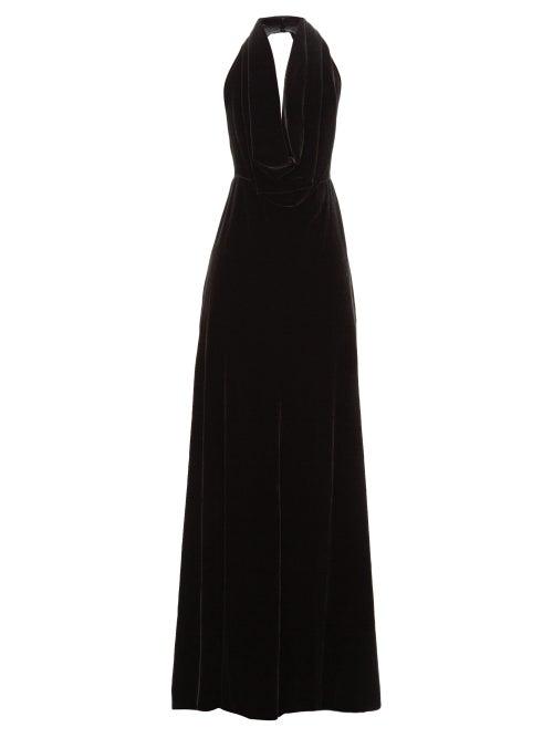 Matchesfashion.com A.w.a.k.e. Mode - Oyster Halterneck Velvet Maxi Dress - Womens - Black