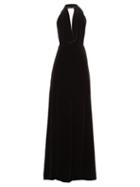 Matchesfashion.com A.w.a.k.e. Mode - Oyster Halterneck Velvet Maxi Dress - Womens - Black