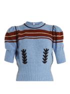 Miu Miu Embroidered And Striped-intarsia Wool Knit Sweater