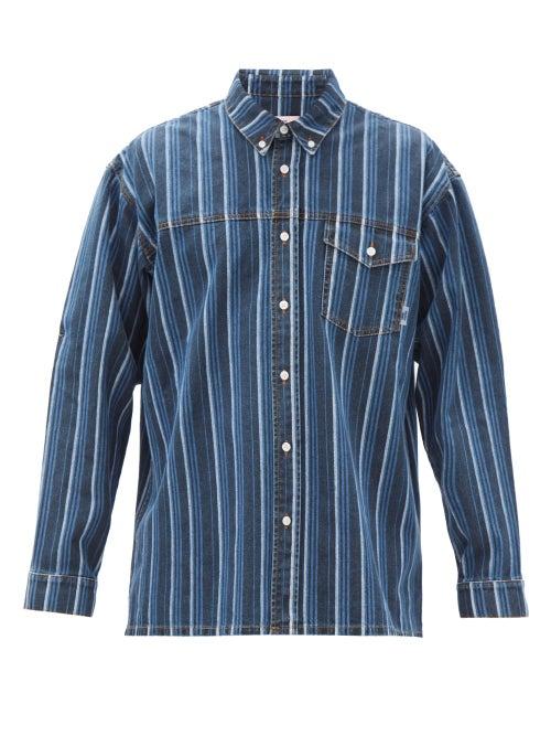Matchesfashion.com Martine Rose - Buttondown Jacquard-stripe Denim Shirt - Mens - Black Blue