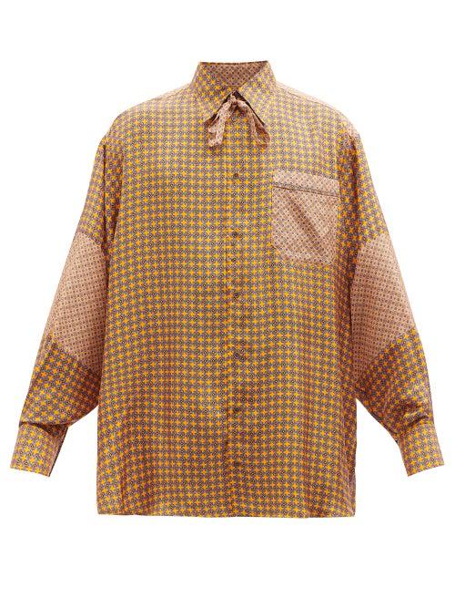 S.s. Daley - Geometric-print Silk Pyjama Shirt - Mens - Orange