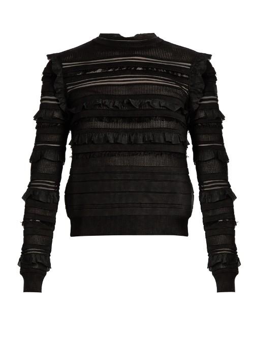 Oscar De La Renta Long-sleeved Ruffle-trimmed Silk-blend Sweater