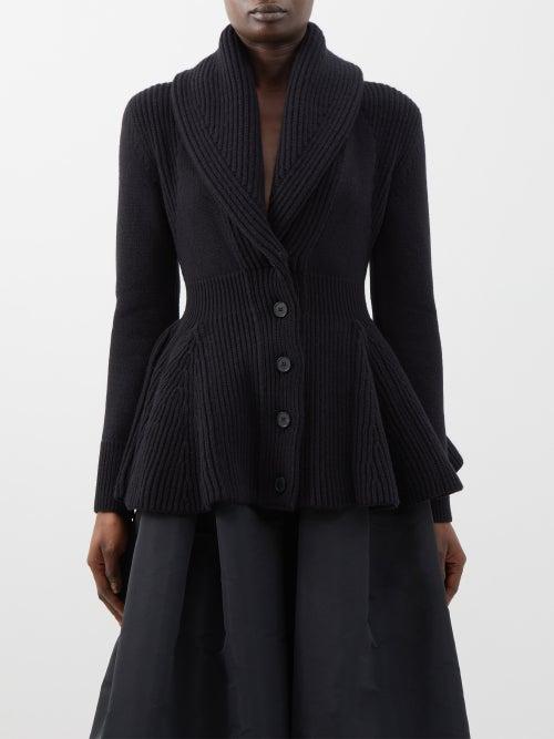 Alexander Mcqueen - Peplum-hem Wool Cardigan - Womens - Black