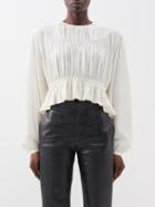 Isabel Marant - Nelino Smocked Silk Crepe De Chine Top - Womens - Ecru