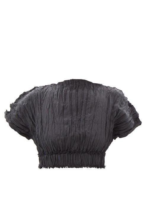 Totme - Crinkled-silk Cropped Top - Womens - Black