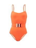 Matchesfashion.com Solid & Striped - The Gemma Belted Ribbed Swimsuit - Womens - Orange