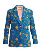 Matchesfashion.com Gucci - Single Breasted Floral Print Corduroy Jacket - Womens - Blue Print