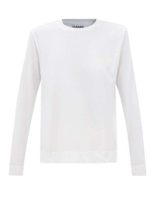 Ganni - Logo-print Cotton-blend Jersey T-shirt - Womens - White
