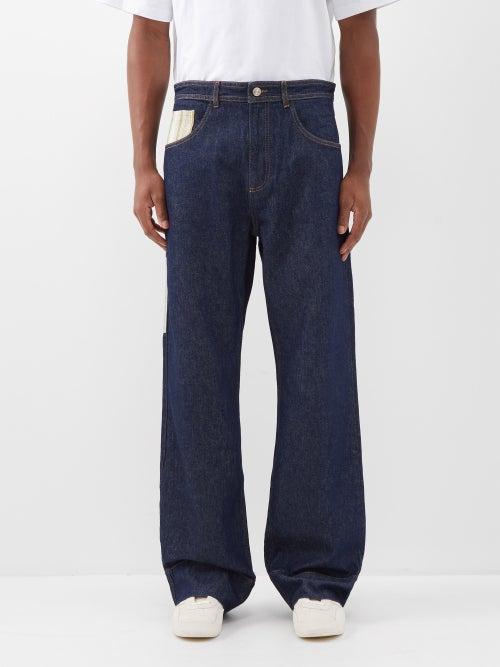 Wales Bonner - Miles Striped-panel Straight-leg Jeans - Mens - Blue Multi