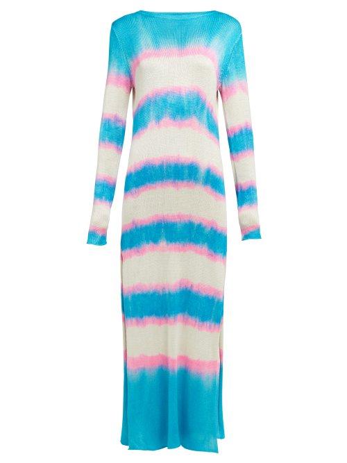 Matchesfashion.com The Elder Statesman - Raya Striped Knitted Silk Dress - Womens - Blue Multi