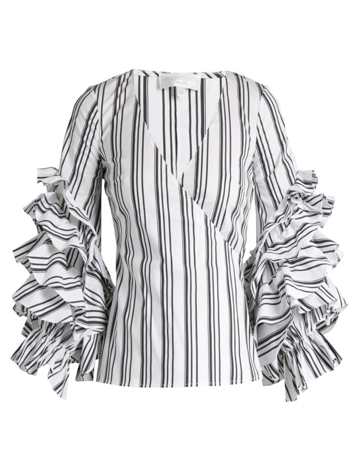 Caroline Constas Athena Striped Ruffled-sleeve Blouse