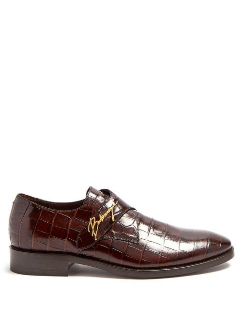 Matchesfashion.com Balenciaga - Crocodile Effect Leather Derby Shoes - Mens - Brown