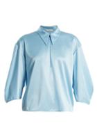 Matchesfashion.com Tibi - Point Collar Zip Up Satin Top - Womens - Blue
