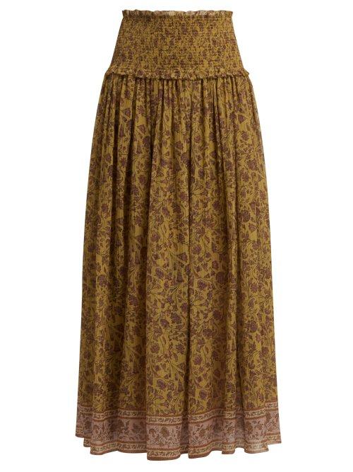 Matchesfashion.com Zimmermann - Juniper Cotton And Silk Blend Maxi Skirt - Womens - Gold Multi
