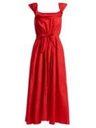 Matchesfashion.com Brock Collection - Davi Square Neck Taffeta Dress - Womens - Red