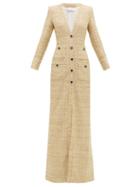 Matchesfashion.com Alessandra Rich - Front Slit Sequinned Boucl Tweed Dress - Womens - Light Gold