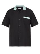 Matchesfashion.com Cobra S.c. - Contrast Collar Cotton Silk Poplin Bowling Shirt - Mens - Black Blue