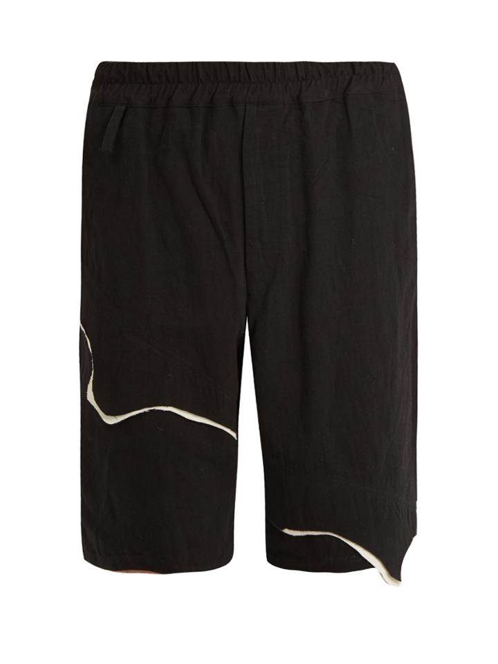 By Walid Spliced Detail Linen Bermuda Shorts