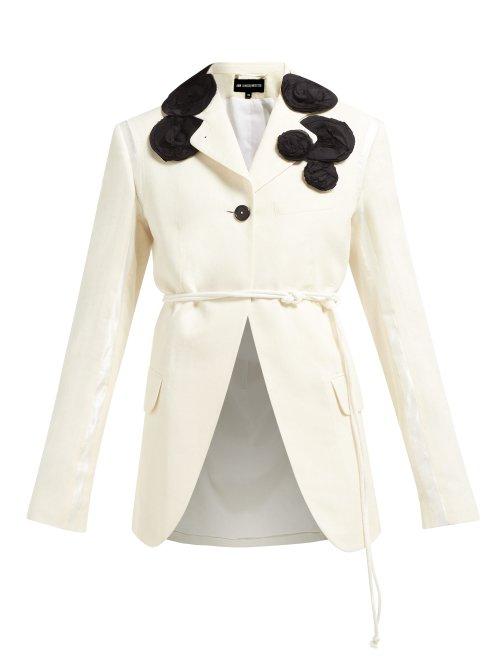 Matchesfashion.com Ann Demeulemeester - Rose Appliqu Single Breasted Cotton Blazer - Womens - White Multi