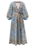 Matchesfashion.com Zimmermann - Fiesta Paisley-print Linen Wrap Dress - Womens - Blue Print